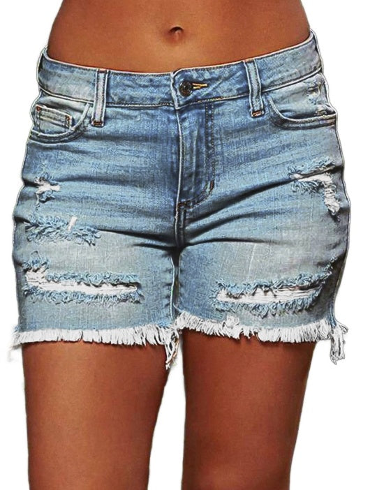 Raw Hem Ripped Low Rise Denim Shorts