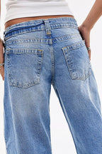 Wash Straight Leg Low Rise Jeans