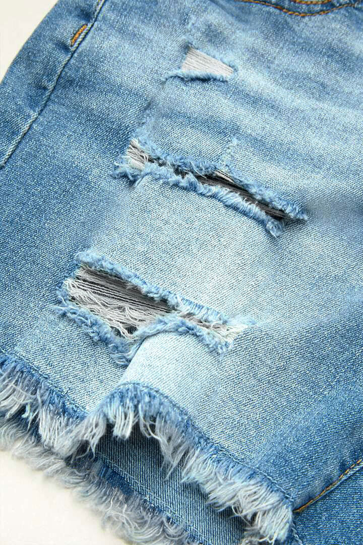 Raw Hem Ripped Low Rise Denim Shorts