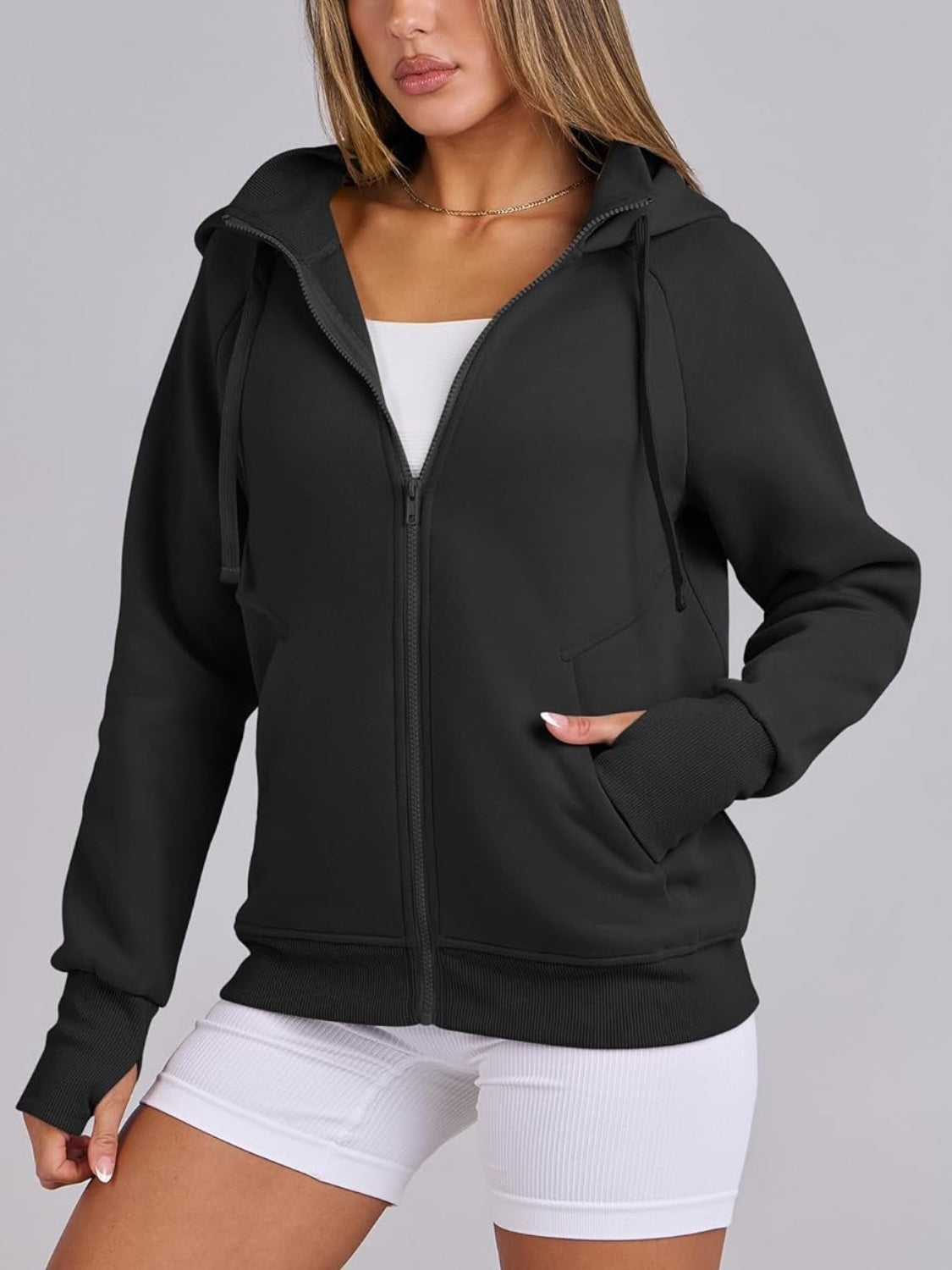 Women's Zip Up Drawstring Hoodie Jacket