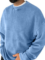 Men's Washed, Distressed, Vintage Casual Cotton Crew-neck Long-sleeved Sweatshirt