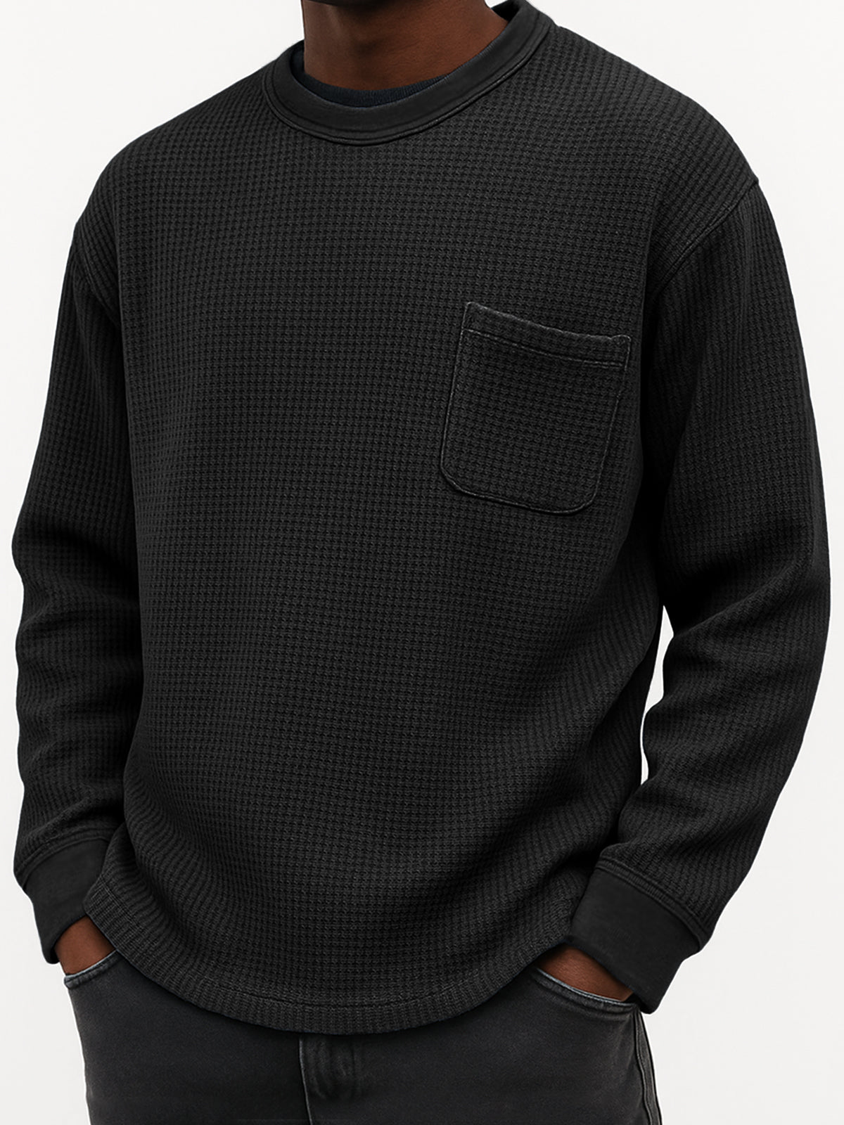 Men's Stylish Waffle Comfort Casual Pocket Everyday Sweatshirt