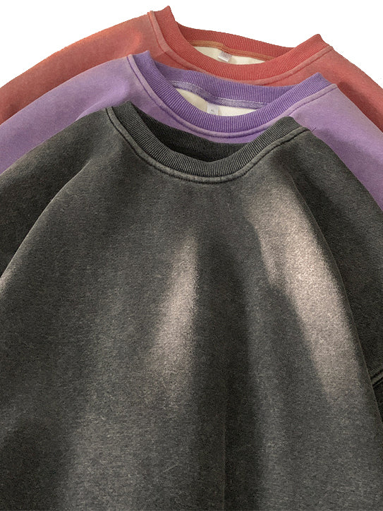 Men's Washed Distressed Cotton Basic Round Neck Long-sleeved Sweatshirt