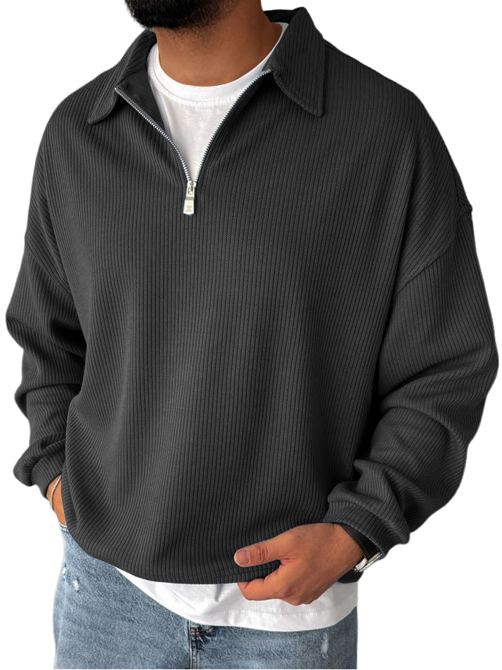 Men's Casual  Everyday Zipper Ribbed Long Sleeved Sweatshirt