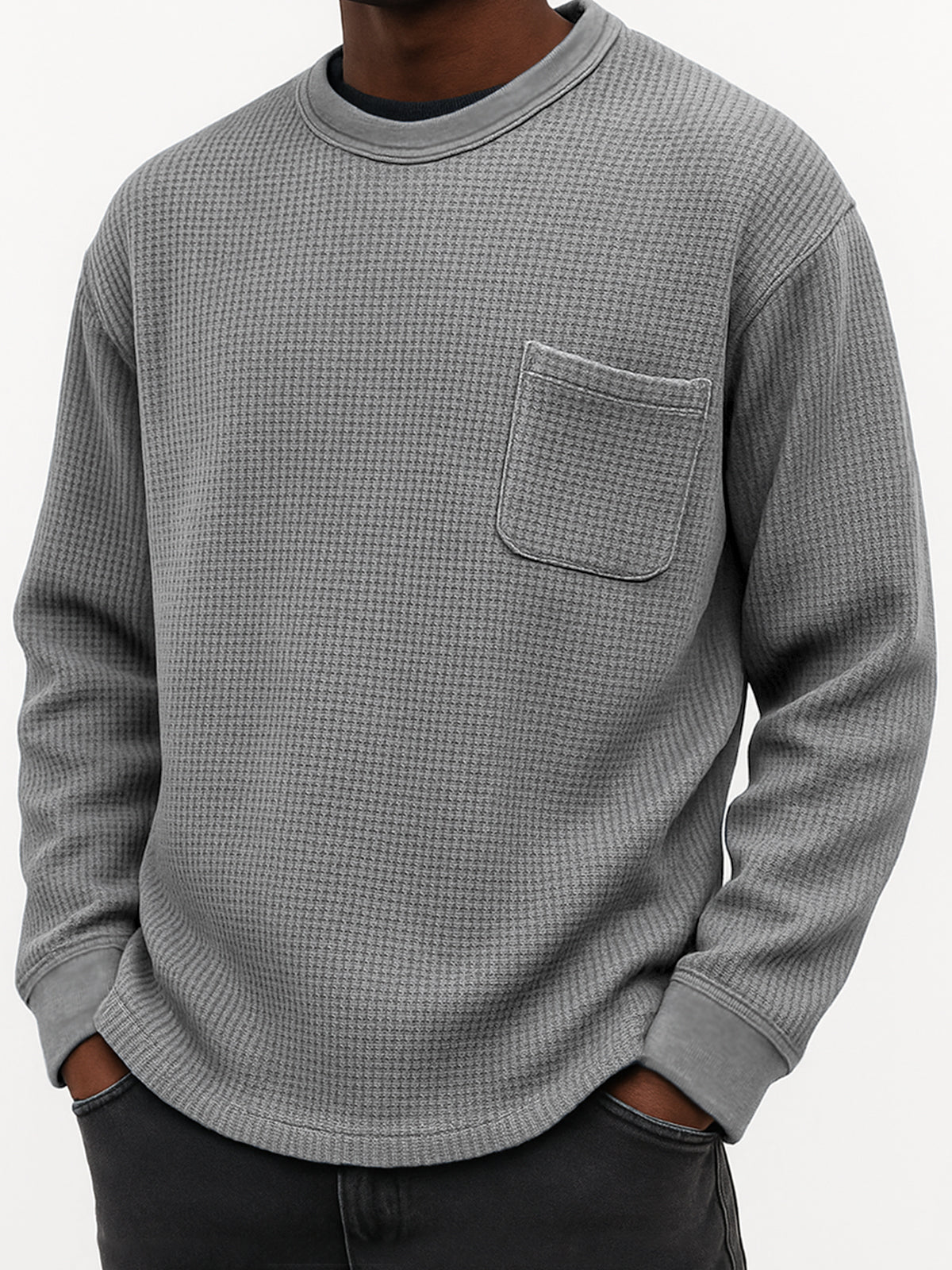 Men's Stylish Waffle Comfort Casual Pocket Everyday Sweatshirt