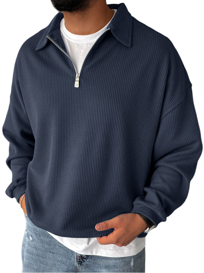 Men's Casual  Everyday Zipper Ribbed Long Sleeved Sweatshirt