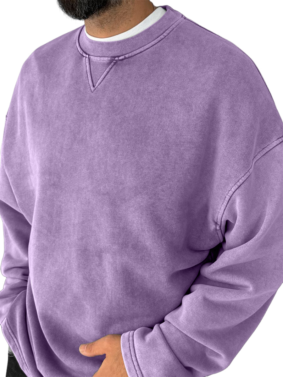 Men's Washed, Distressed, Vintage Casual Cotton Crew-neck Long-sleeved Sweatshirt