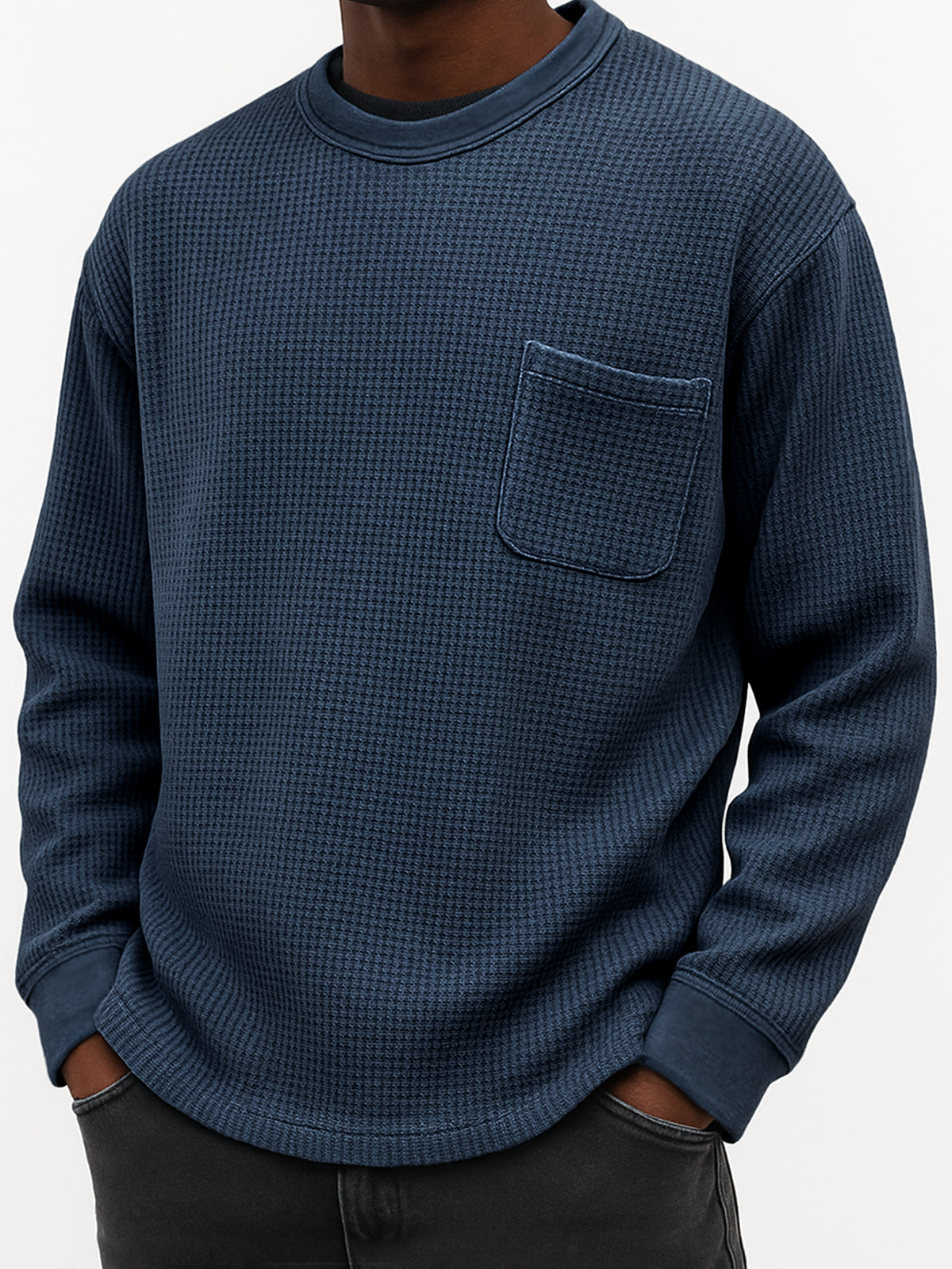 Men's Stylish Waffle Comfort Casual Pocket Everyday Sweatshirt