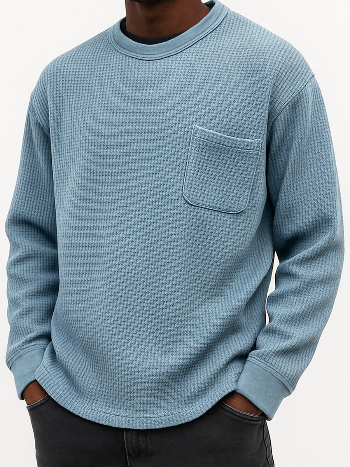 Men's Stylish Waffle Comfort Casual Pocket Everyday Sweatshirt