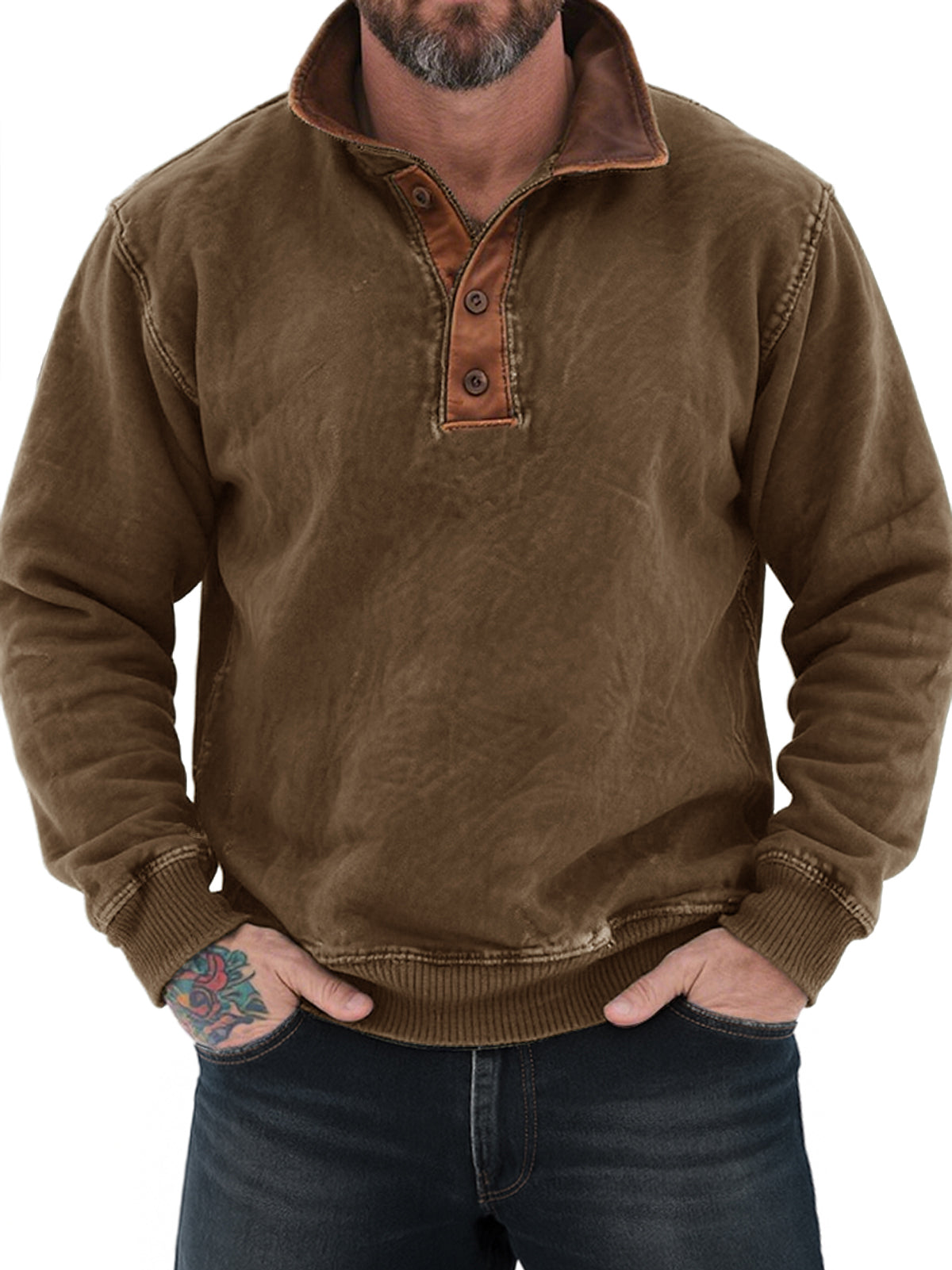 Men's Vintage Distressed Colorblock Lapel Casual Sweatshirt