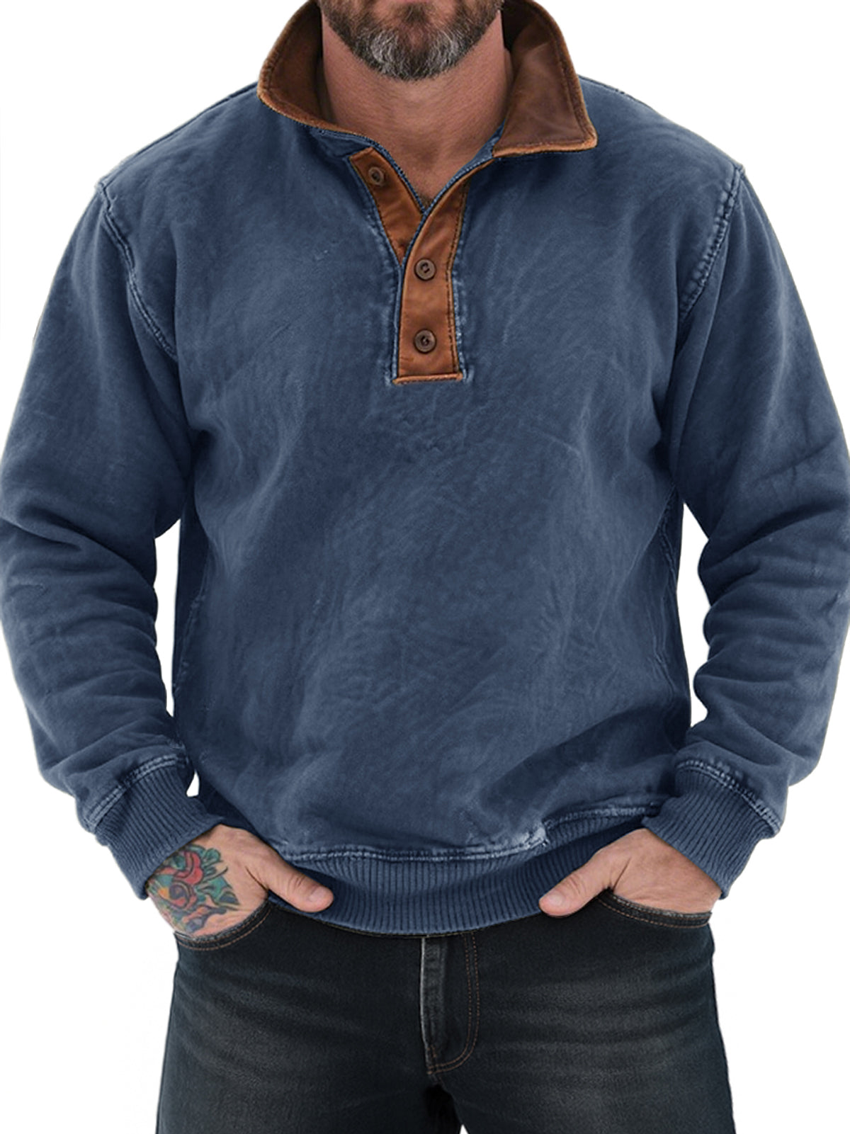 Men's Vintage Distressed Colorblock Lapel Casual Sweatshirt
