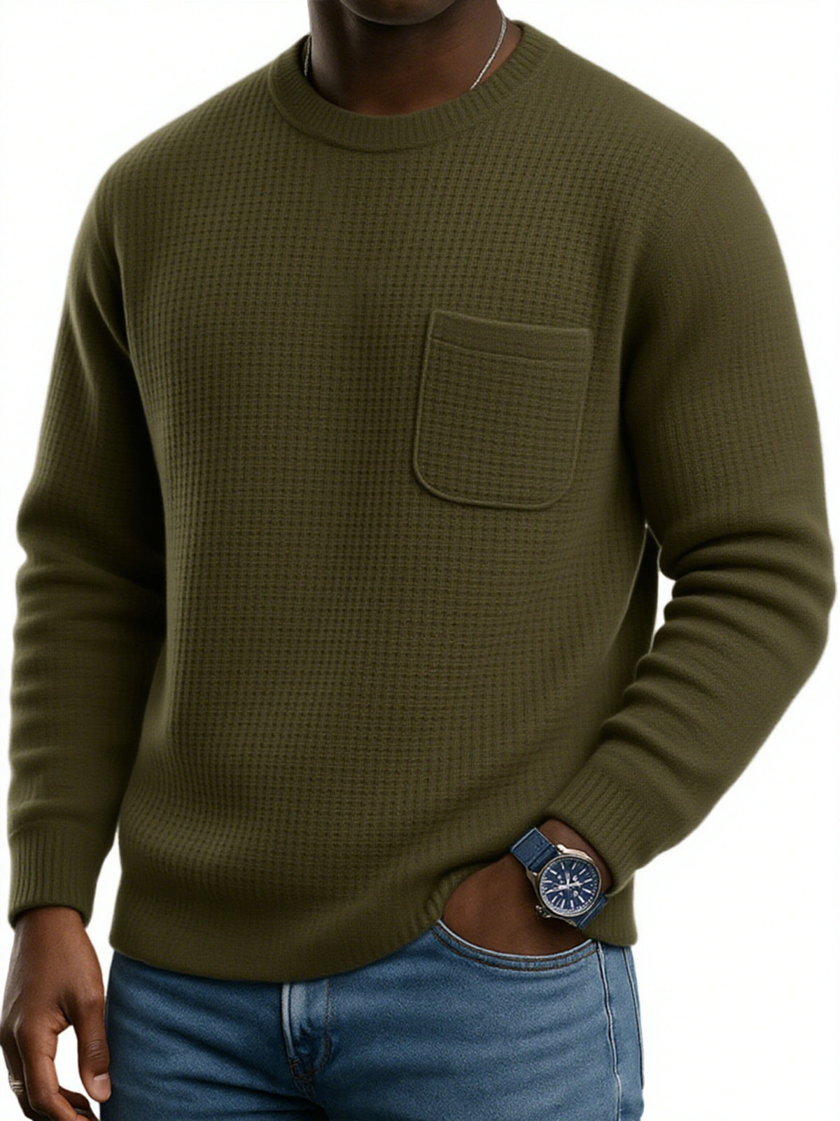 Men's Stylish Waffle Casual Pocket Sweatshirt