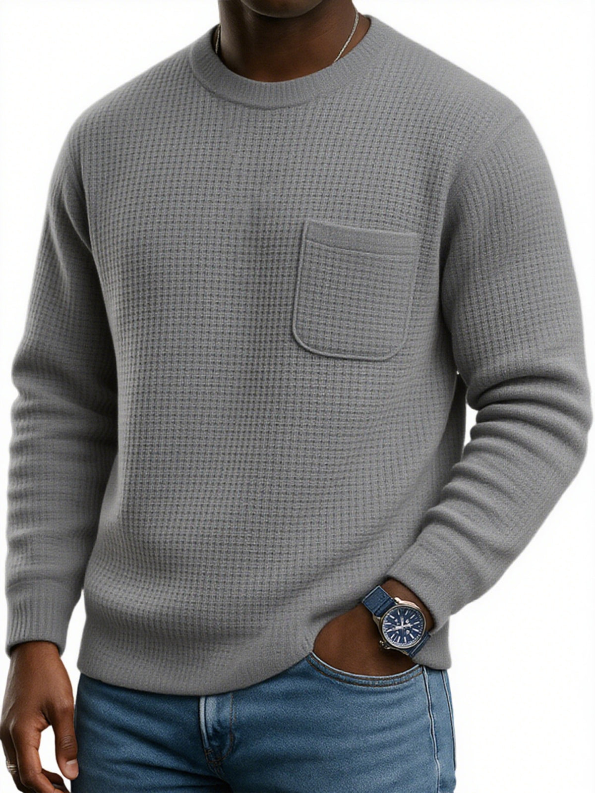 Men's Stylish Waffle Casual Pocket Sweatshirt