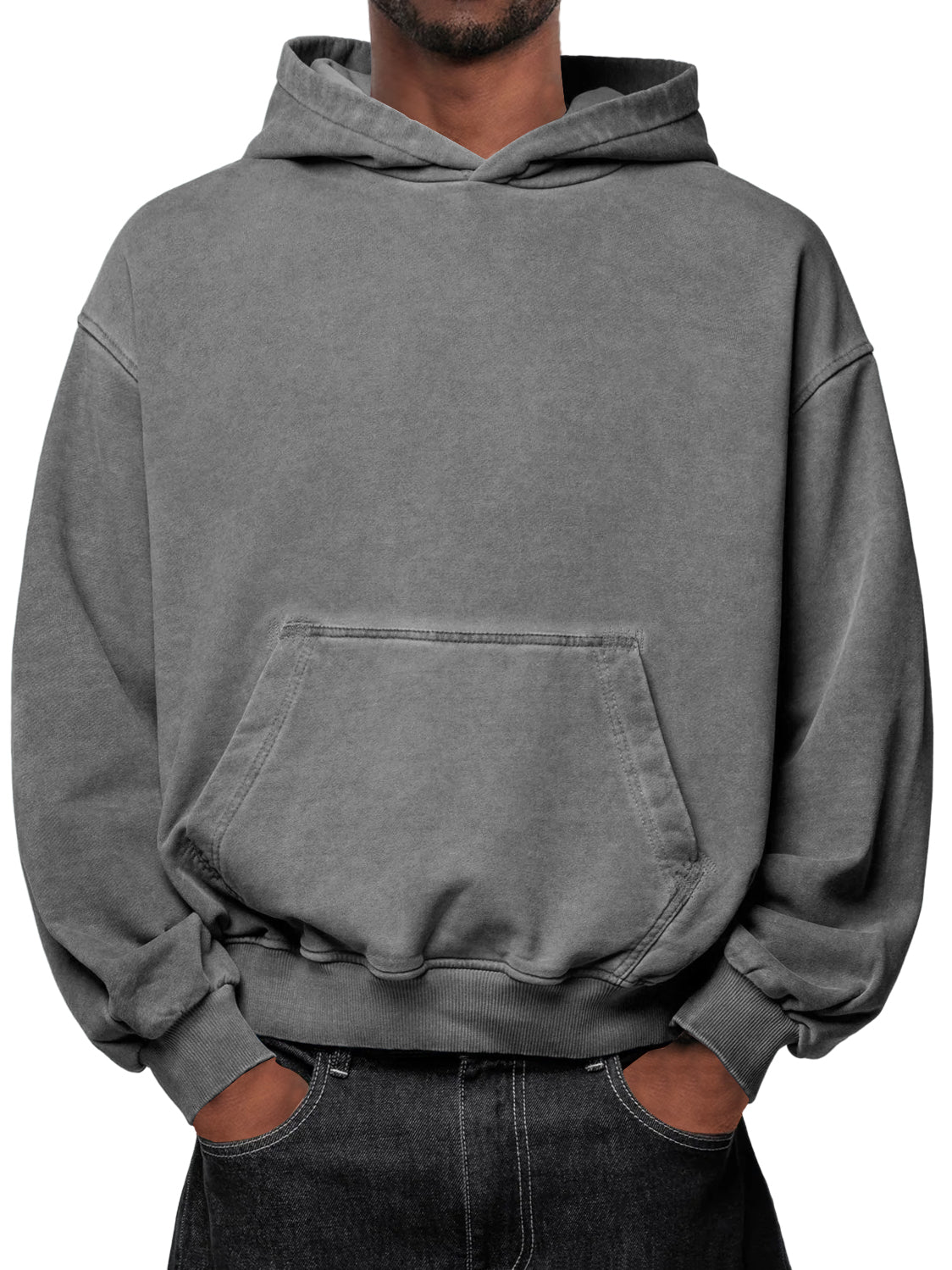 Men's Washed Distressed Vintage Hooded Sweatshirt