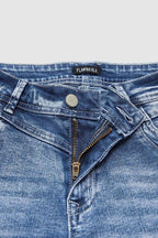 Wash Roll Hem High Rise Straight Leg Capri Jeans