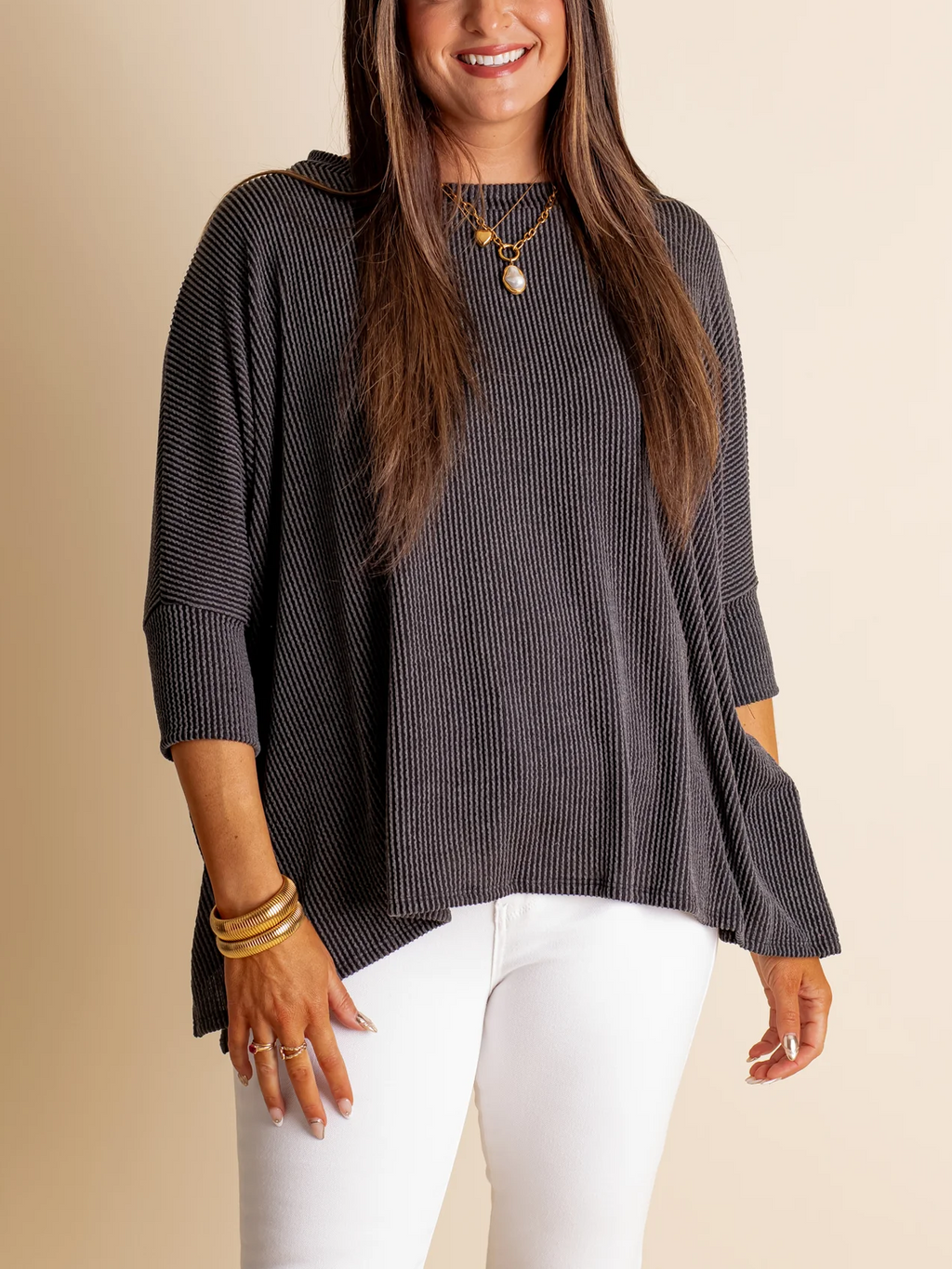 Women's Oversized Half Sleeve Ribbed Top