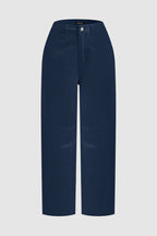 Solid Stitch Detail Mid Waist Crop Straight Leg Jeans Without Belt
