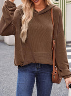 Women's Ribbed Knit Pullover Hoodie