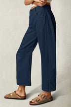 Solid Stitch Detail Mid Waist Crop Straight Leg Jeans Without Belt