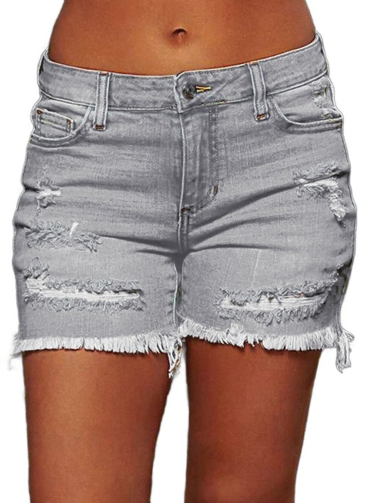 Raw Hem Ripped Low Rise Denim Shorts