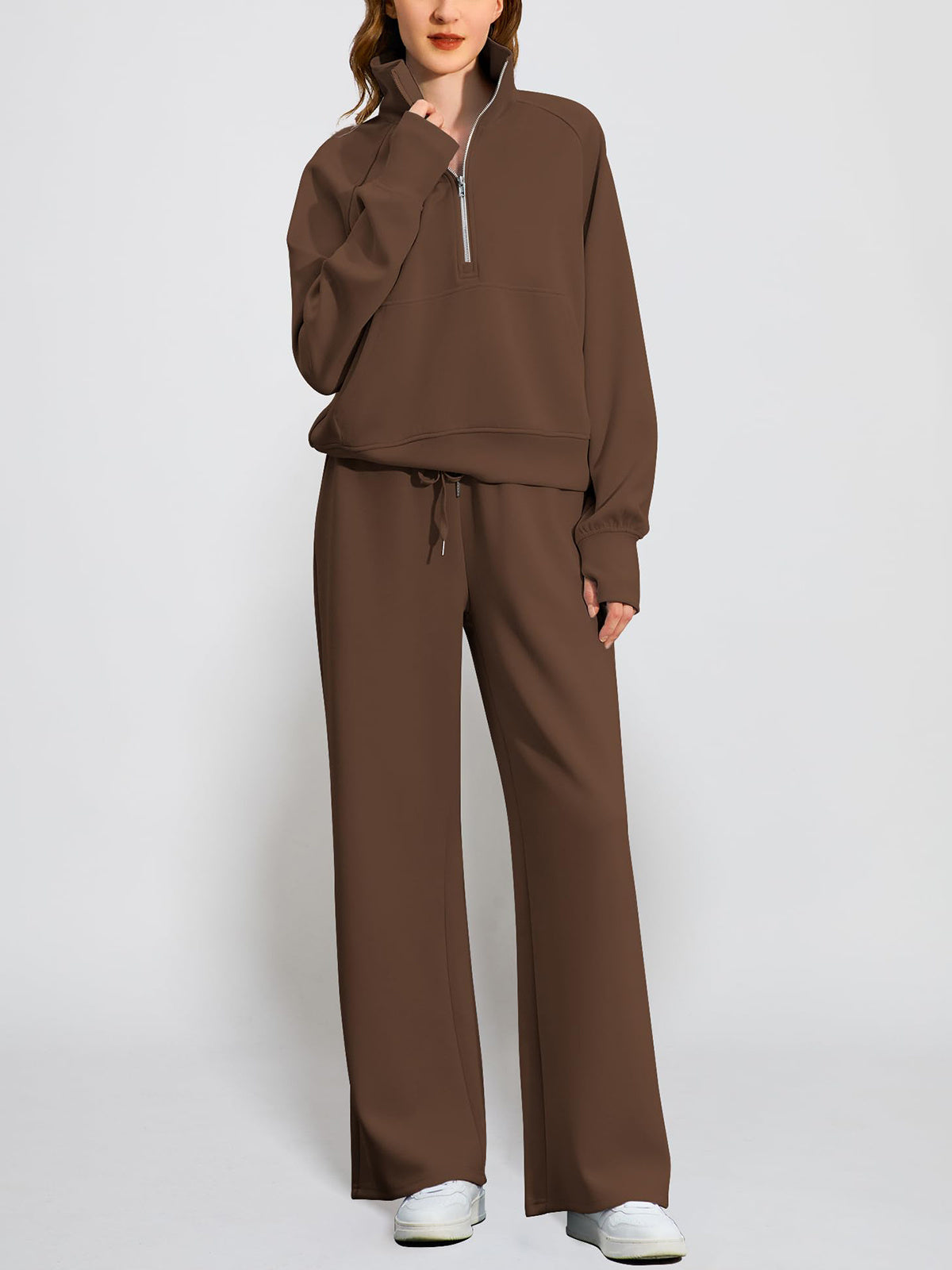 Women's Oversized Half Zip 2 Piece Sweatsuit Set