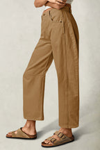 Solid Stitch Detail Mid Waist Crop Straight Leg Jeans Without Belt