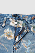 Allover Floral Pattern Straight Leg High Rise Crop Jeans