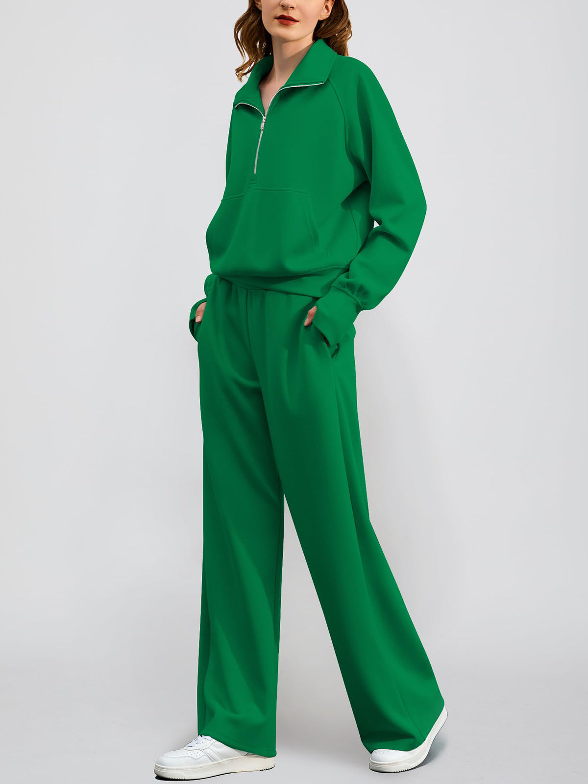 Women's Oversized Half Zip 2 Piece Sweatsuit Set