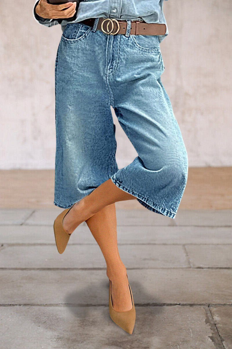 Wash High Waist Straight Leg Capri Jeans Without Belt