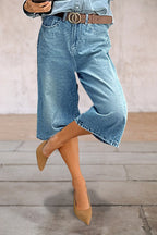 Wash High Waist Straight Leg Capri Jeans Without Belt