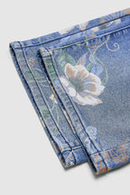 Allover Floral Pattern Straight Leg High Rise Crop Jeans