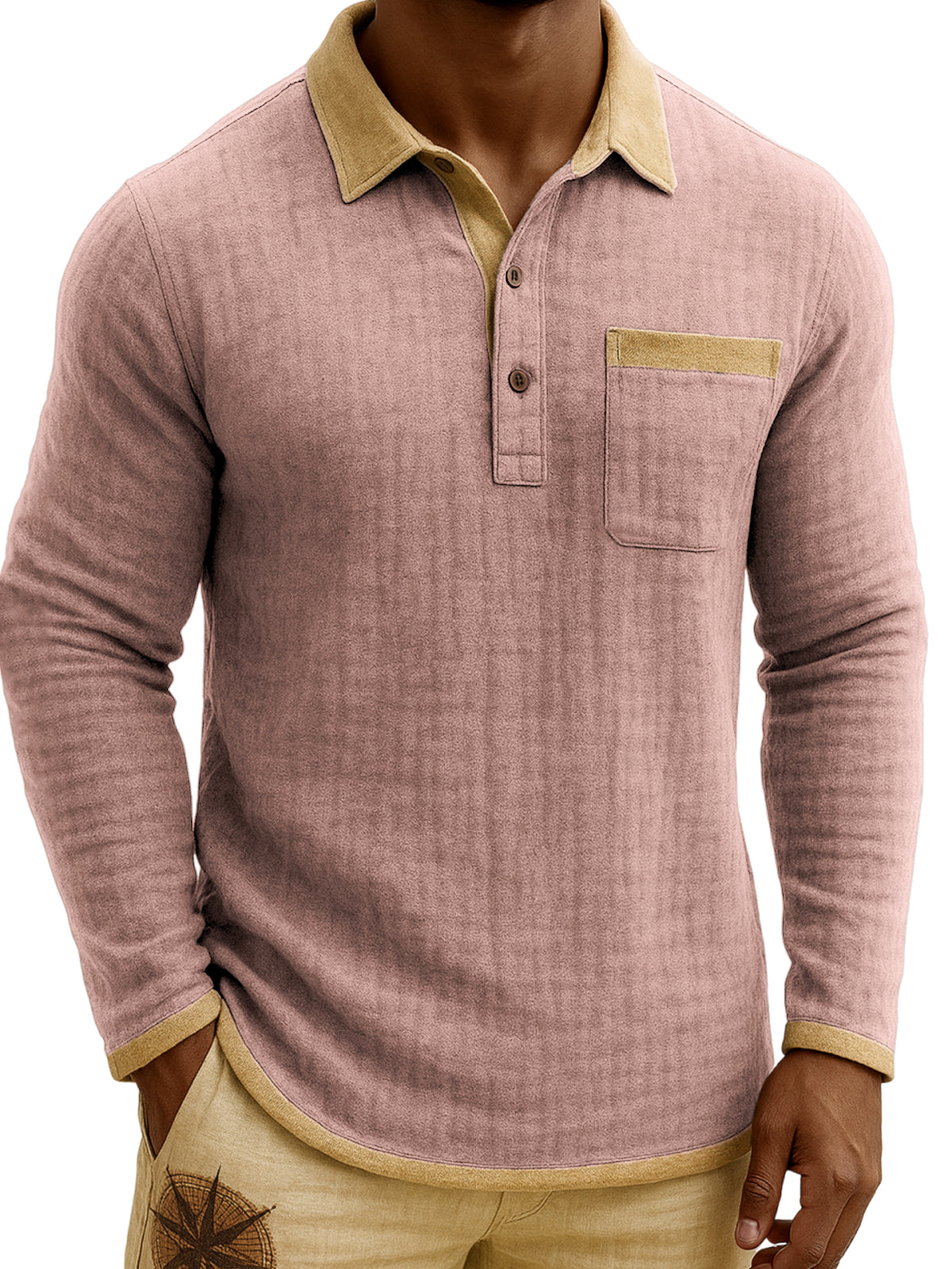 Men's Vintage Breathable Linen Contrast Color Polo Shirt