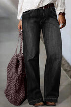 Vintage Oblique Button Mid Waist Straight Leg Jeans
