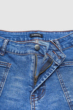 Roll Hem Stitch Detail Patch Pocket High Waist Barrel Leg Crop Jeans