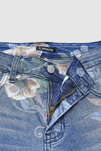 Allover Floral Pattern Straight Leg High Rise Crop Jeans
