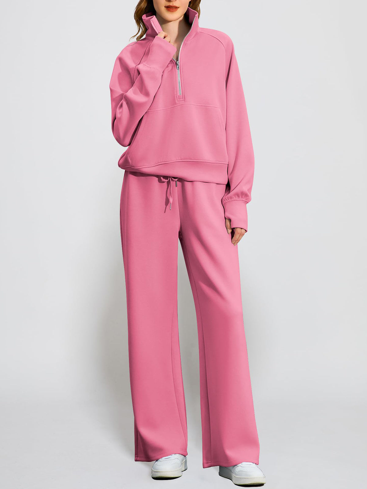 Women's Oversized Half Zip 2 Piece Sweatsuit Set