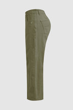 Solid Stitch Detail Mid Waist Crop Straight Leg Jeans Without Belt