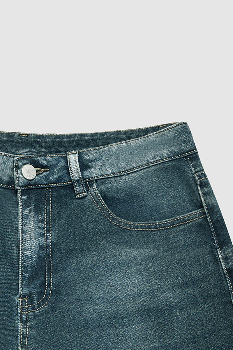 Tall Washed Raw Hem Mid Waist Wide Leg Jeans