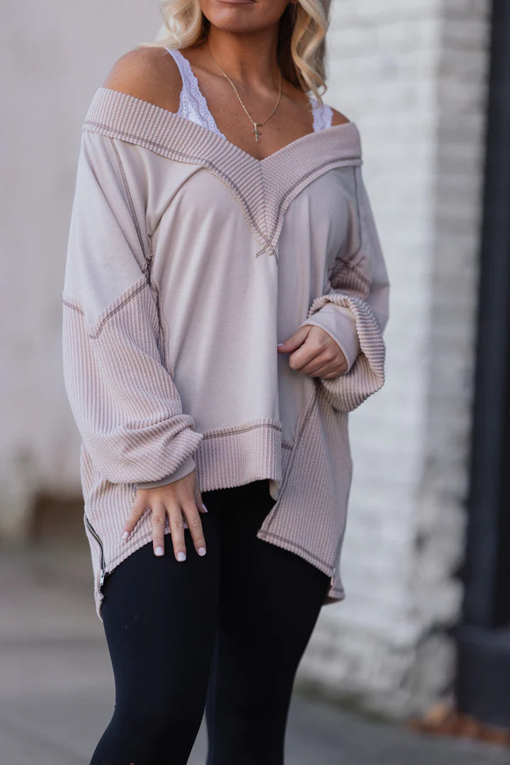 Women's V-Neck Loose Long Sleeve Top