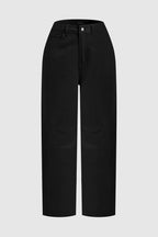 Solid Stitch Detail Mid Waist Crop Straight Leg Jeans Without Belt