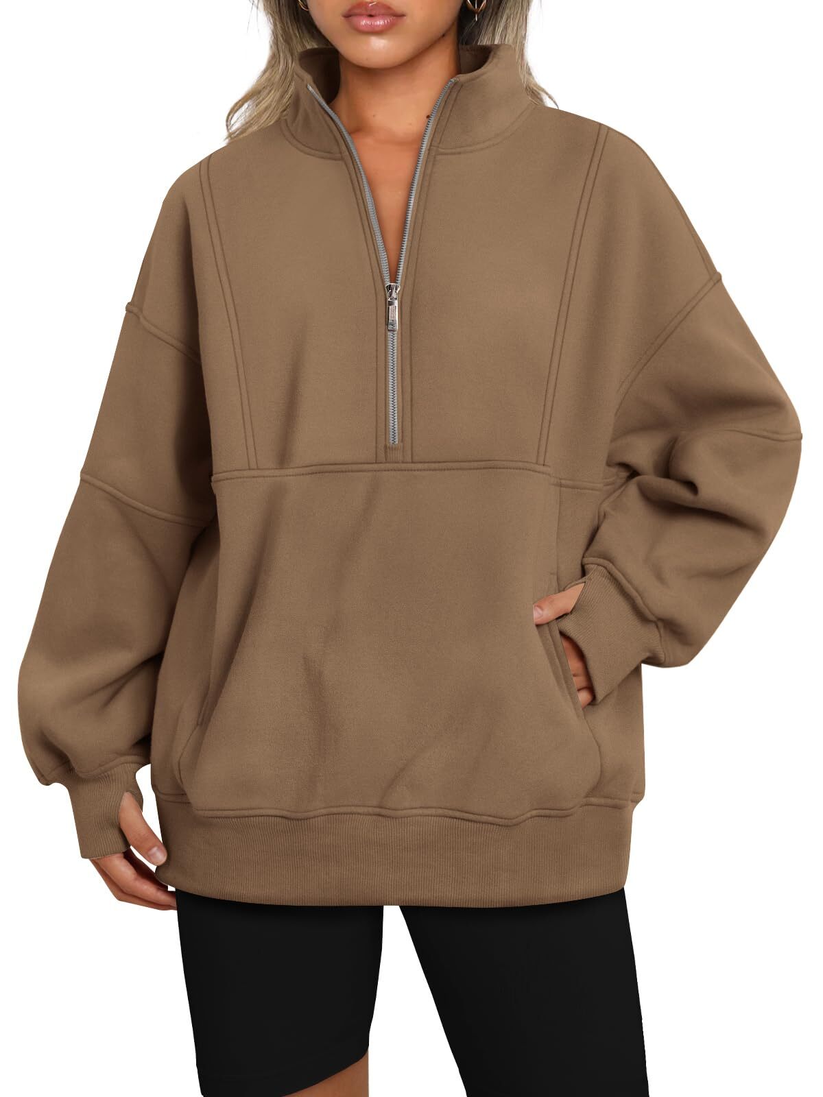 Women's Half Zip Oversized Sweatshirt with Pockerts