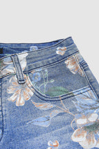 Allover Floral Pattern Straight Leg High Rise Crop Jeans