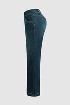 Vintage Oblique Button Mid Waist Straight Leg Jeans