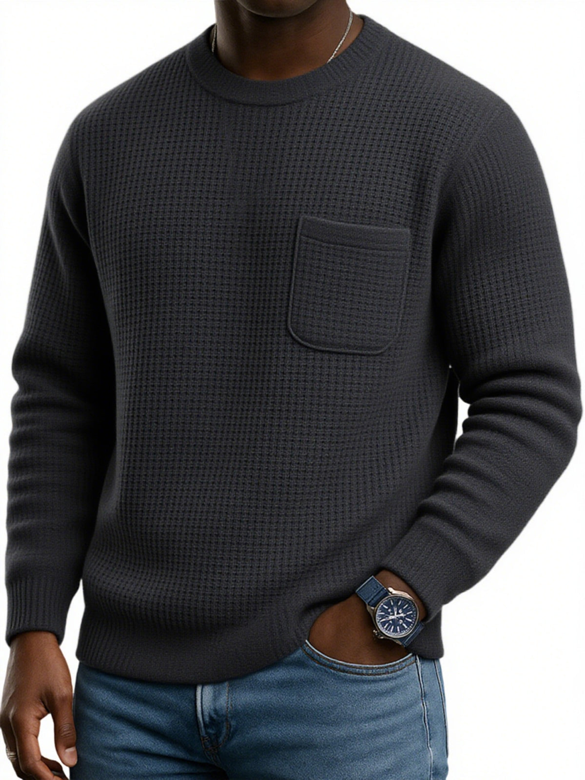 Men's Stylish Waffle Casual Pocket Sweatshirt