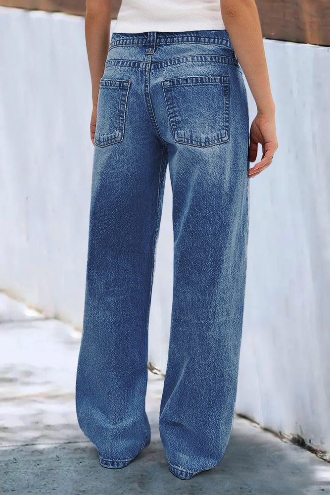 Wash Straight Leg Low Rise Jeans
