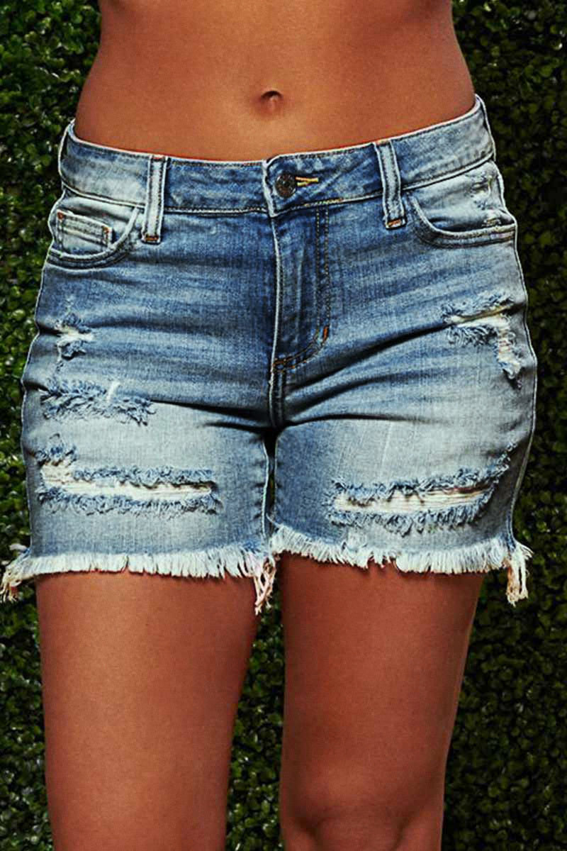 Raw Hem Ripped Low Rise Denim Shorts