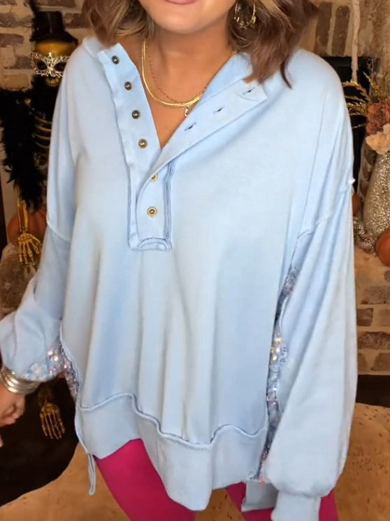 Women's Sequin Colorblock Henley Sweatshirt