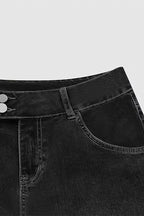Vintage Oblique Button Mid Waist Straight Leg Jeans