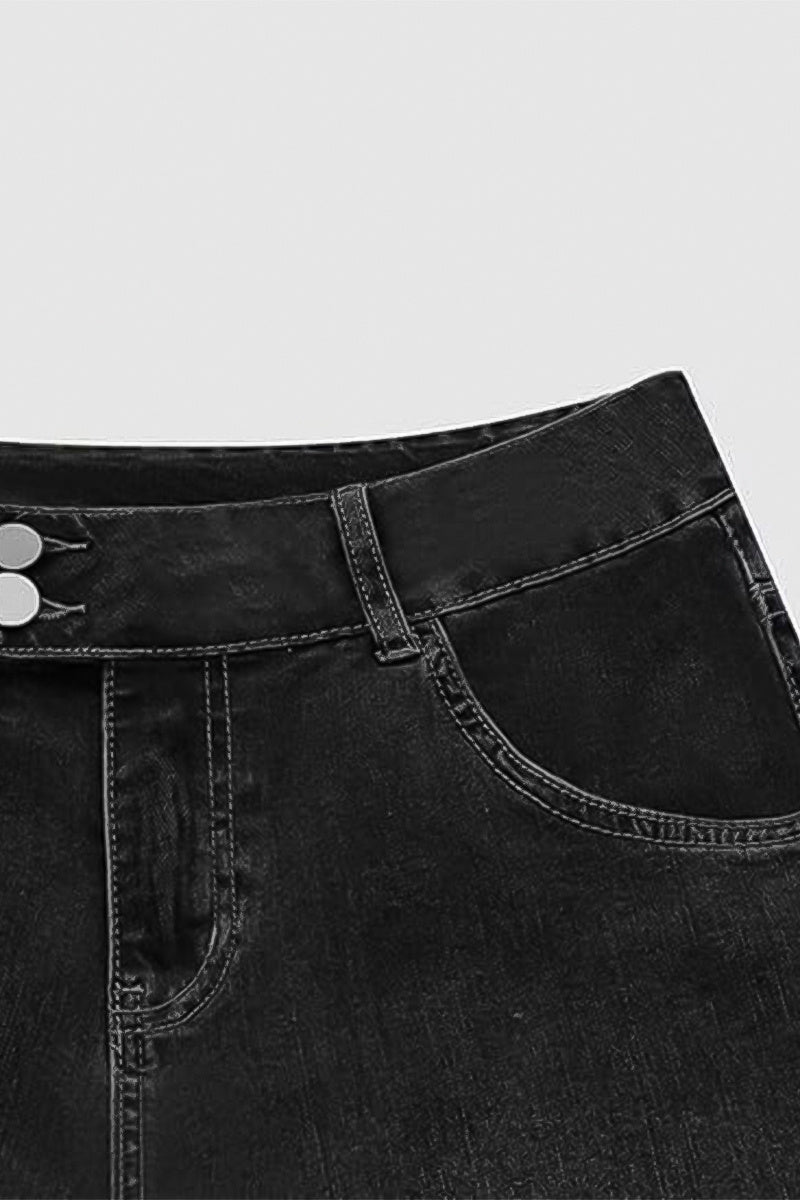 Vintage Oblique Button Mid Waist Straight Leg Jeans