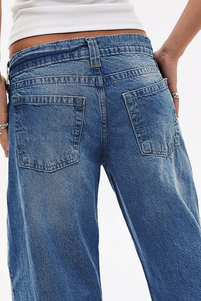 Wash Straight Leg Low Rise Jeans